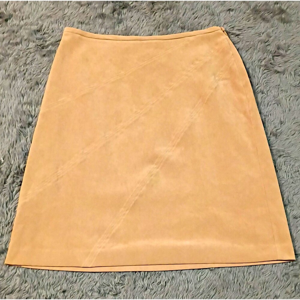 Annex Women's Beige Solid Suede Straight Pencil Knee Length Zip Skirt Size 14